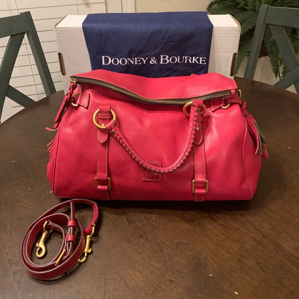 Dooney & Bourke Fuchsia Large Florentine Leather Tasseled Satchel Bag